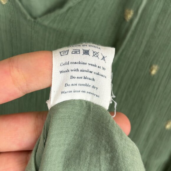 Aspiga Womens Green Metallic Embroidered Boho Peasant V-Neck Midi Dress Size M - Picture 7 of 9